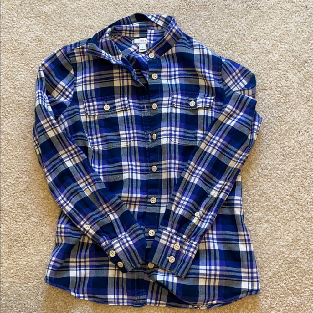 J Crew Blue and White Flannel Button Up